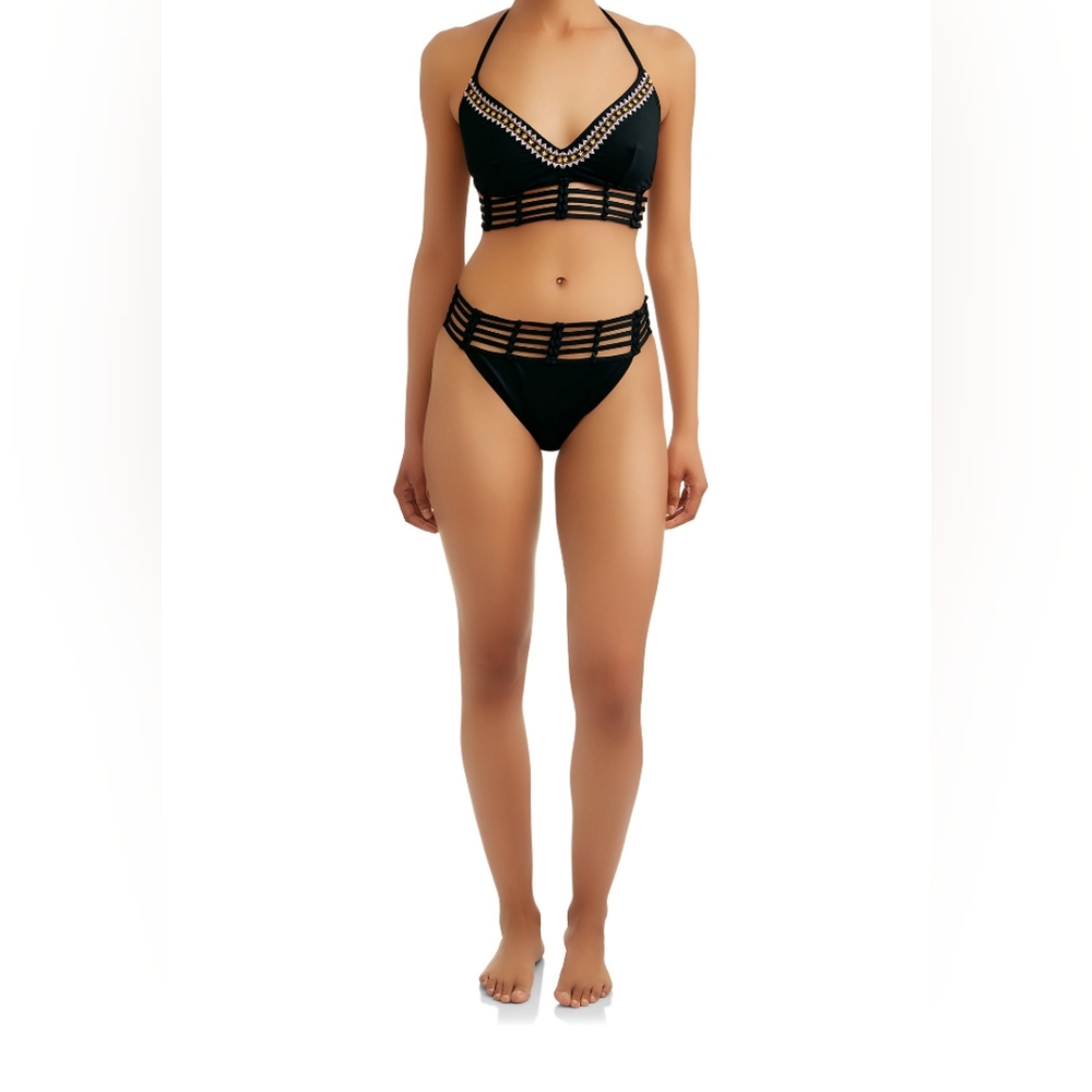 Black High-Cut Bikini with Embroidery
